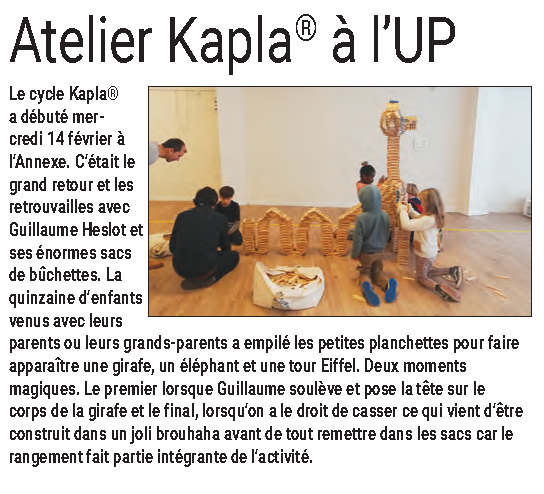 14 février | Atelier Kapla® à l’UP 