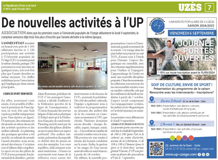 Des nouvelles activités à l'UP