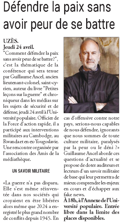 Défendre la paix sans avoir peur de se battre 