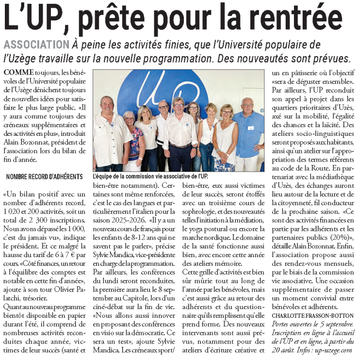 L’UP, prête pour la rentrée