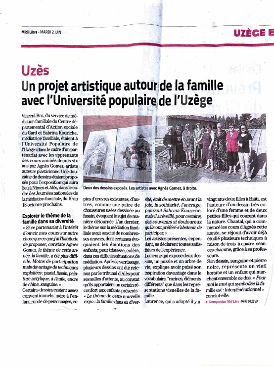 Midi Libre - Un projet artistique autour de la famille avec l'Université de l'Uzège