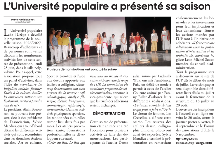 LE REPUBLICAIN L'Université Populaire a présenté sa saison