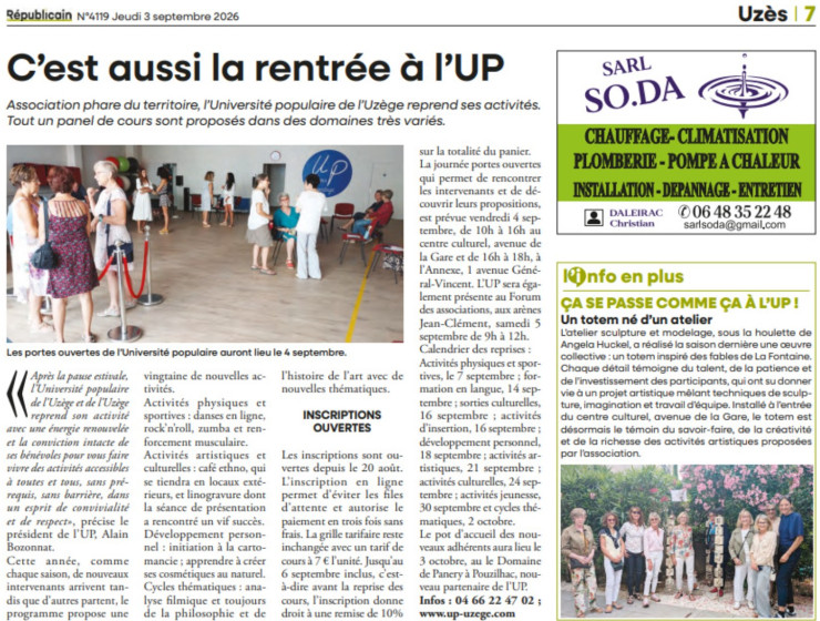LE REPUBLICAIN - C'est aussi la rentrée à l'UP